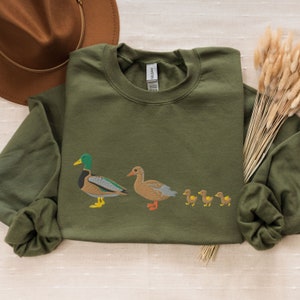 Embroidered Custom Duck Sweatshirt, Cute Mallard Duck Family Crewneck, Duck Chicks Embroidery, Bird Lover Gift, Nature Embroidery Shirt image 4