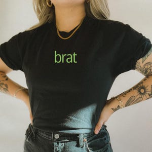 Brat Shirt, Embroidered Brat Comfort Colors TShirt, Trendy Lime Green Brat Crewneck Tee, Brat T-shirt, Trending Brat Merch, Summer Brat Crew image 4
