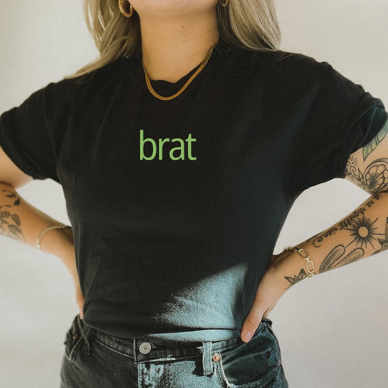 Brat Shirt, Embroidered Brat Comfort Colors TShirt, Trendy Lime Green Brat Crewneck Tee, Brat T-shirt, Trending Brat Merch, Summer Brat Crew image 4