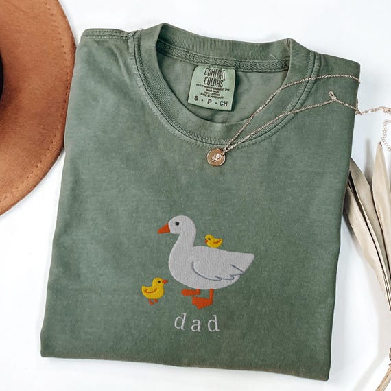 EMBROIDERED Custom Dad Goose Shirt, Cute Dad Duck With Ducklings, Comfort Colors TShirt, New Dad T-Shirt, Pregnancy Reveal, Fathers Day Gift