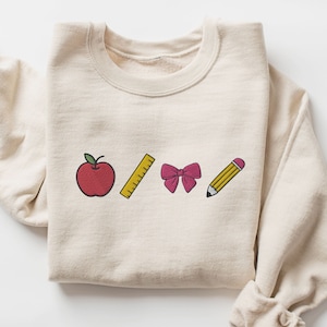EMBROIDERED Coquette Teacher Sweatshirt, Teacher Pink Bow Embroidery Sweater, New Teacher Gifts, Teacher Appreciation, Back To School Shirt