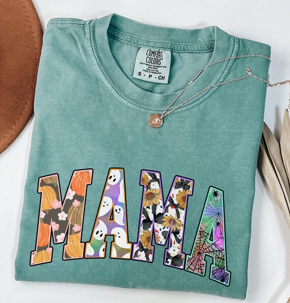 Vintage Halloween Mama Shirt, Comfort Colors Retro Spooky Mama T-shirt, Spooky Season Mom Tee, Varsity Halloween Mama TShirt, Trendy Tee