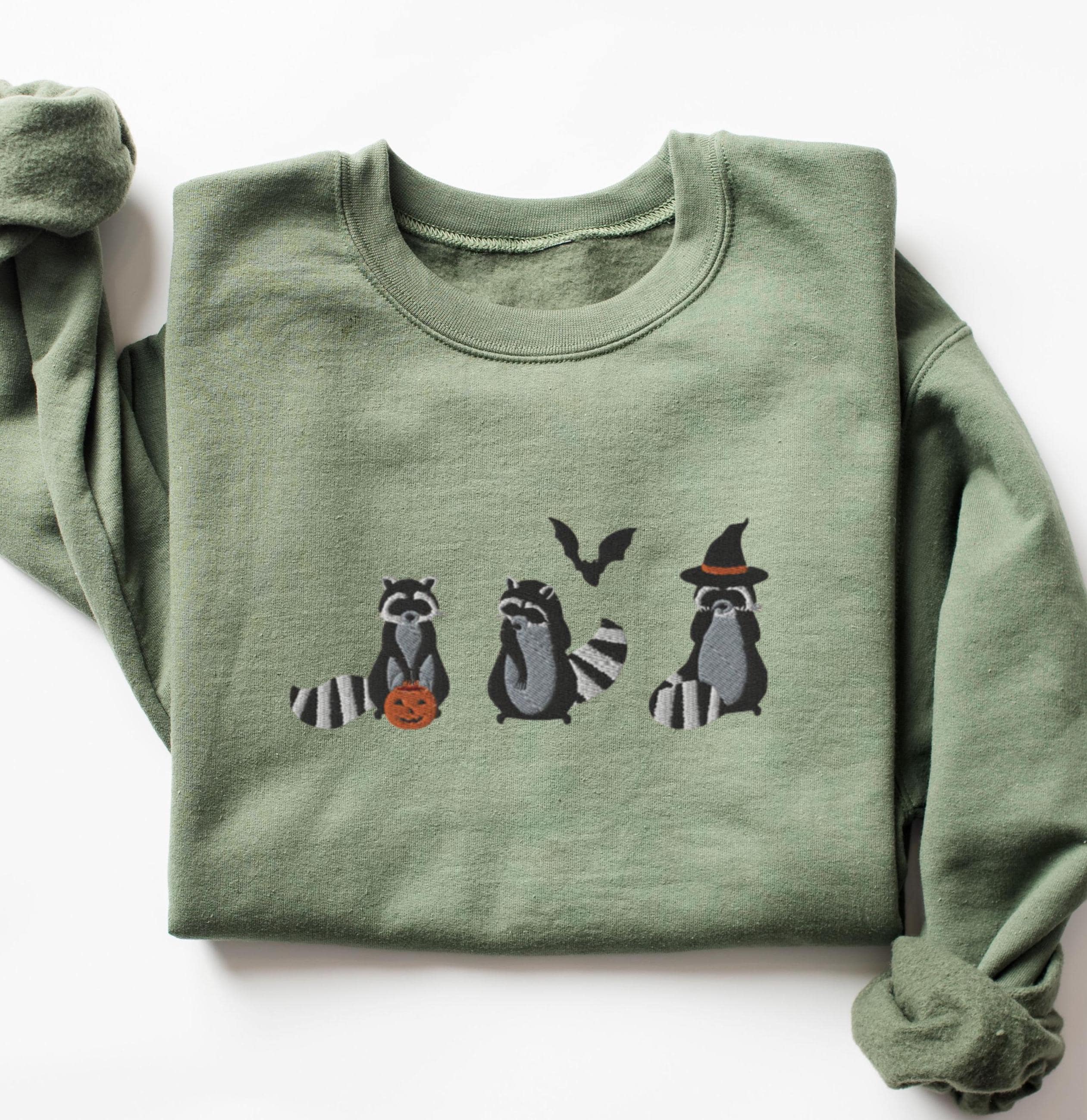 EMBROIDERED Halloween Raccoons Sweatshirt, Cute Raccoon Halloween Sweater, Spooky Season Raccoons, Feral Halloween Critters Shirt, Racoons