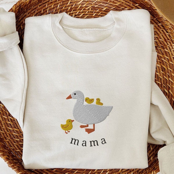 Mama Embroidered Sweatshirt, Cute Mama Goose Embroidery, Mama Crewneck, Mama and Kids Shirt, Mama and Babies Sweater, Mama and Chicks Crew