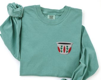 EMBROIDERED Lebanon Cup Long Sleeve Shirt, Lebanon Crewneck Shirt, Lebanon Embroidery, Lebanese Cup, Beirut, Lebanon, Comfort Colors Shirt