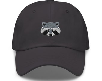 Raccoon Baseball Cap, Racoon 6 Panel Dad Hat, Raccoon Lover Gift, Raccoons Embroidery, Cute Racoon Apparel