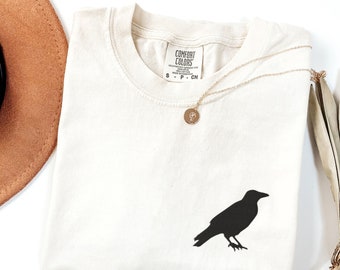 EMBROIDERED Crow Shirt, Comfort Colors Raven TShirt, Black Crow Embroidery, Spooky Season, Minimalist Halloween Shirt, Black Bird Crewneck