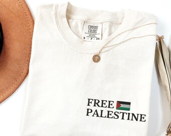 Embroidered Free Palestine Shirt, Palestine Activism Comfort Colors TShirt, Support Palestinians Crewneck, Pro Palestine Protest Crew Tee
