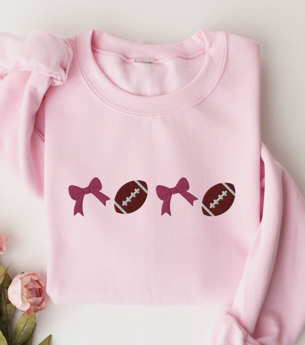 Embroidered Coquette Football Sweatshirt, Girly Football Fan Crewneck, Football Mom Coquette Sweater, Game Day Shirt, Football Girlfriend Fashion24Hs