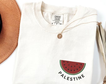 Embroidered Palestine Watermelon Shirt, Palestine Comfort Colors Shirt, Support Palestine, Palestine Flag Crewneck, Free Palestine Protest