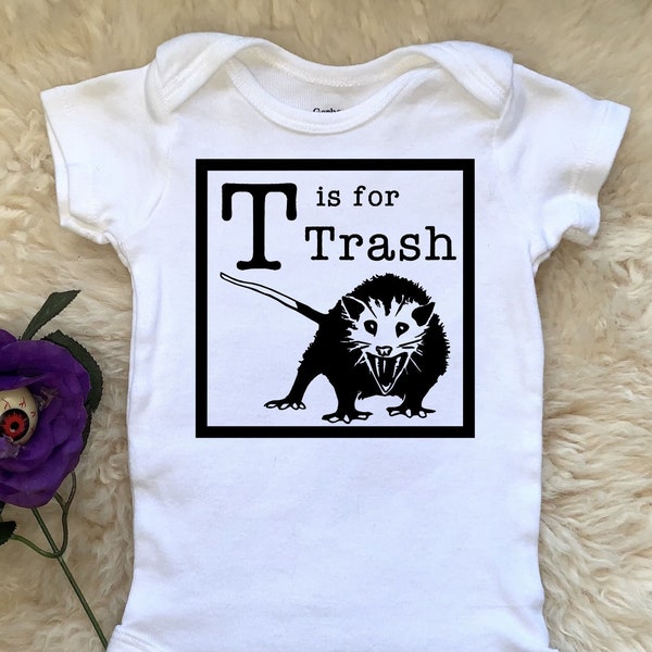 T is for Trash Baby Onesies®, Opossum Alphabet Animal Bodysuit, Unisex Infant Newborn Toddler Baby Shower Gift