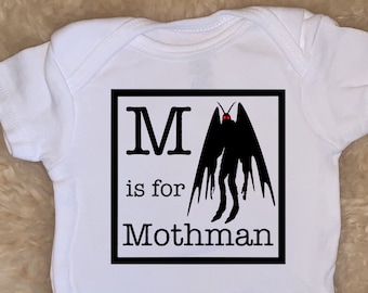 M is for Mothman Baby Onesies®, Witchy Occult Satanic Cryptid Goth Punk Bodysuit, Unisex Infant Newborn Toddler Halloween Baby Shower Gift