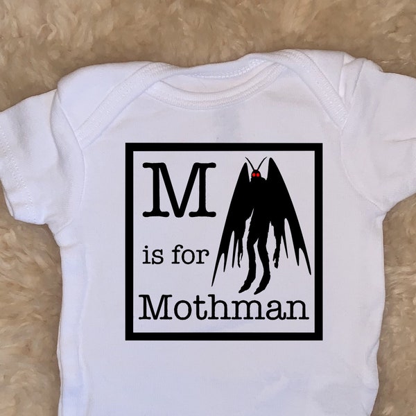 M is for Mothman Baby Onesies®, Witchy Occult Satanic Cryptid Goth Punk Bodysuit, Unisex Infant Newborn Toddler Halloween Baby Shower Gift