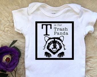 T is for Trash Panda Baby Onesies®, Raccoon Alphabet Animal Bodysuit, Unisex Infant Newborn Toddler Holiday Xmas Baby Shower Gift