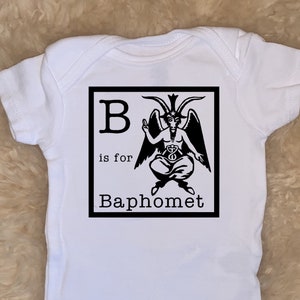 B is for Baphomet Baby Onesies®, Witchy Occult Satanic Alphabet Goth Punk Bodysuit, Unisex Infant Newborn Toddler Halloween Baby Shower Gift