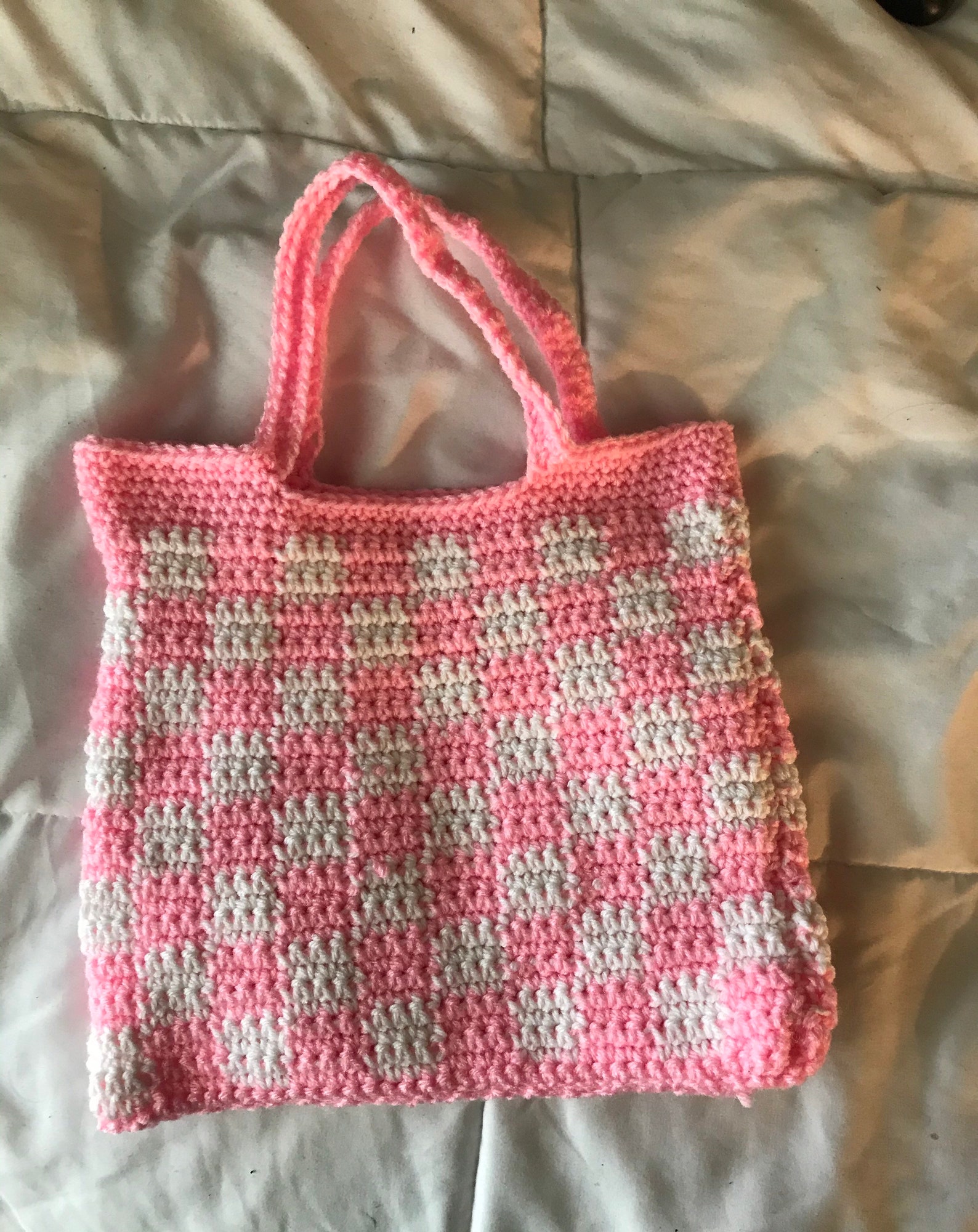 Small Crochet Checkered Tote Bag Etsy UK
