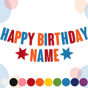 BUON COMPLEANNO [Nome] Banner personalizzato con bandierine / Lettere in feltro da 15 cm / Ghirlanda di decorazioni per feste / 10 colori / Materiale spesso 2 mm