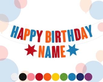 HAPPY BIRTHDAY [Name] Personalised Custom Bunting Banner | 15cm Felt Letters | Party Decorations Garland | 15 Colours | 2mm Thick Material