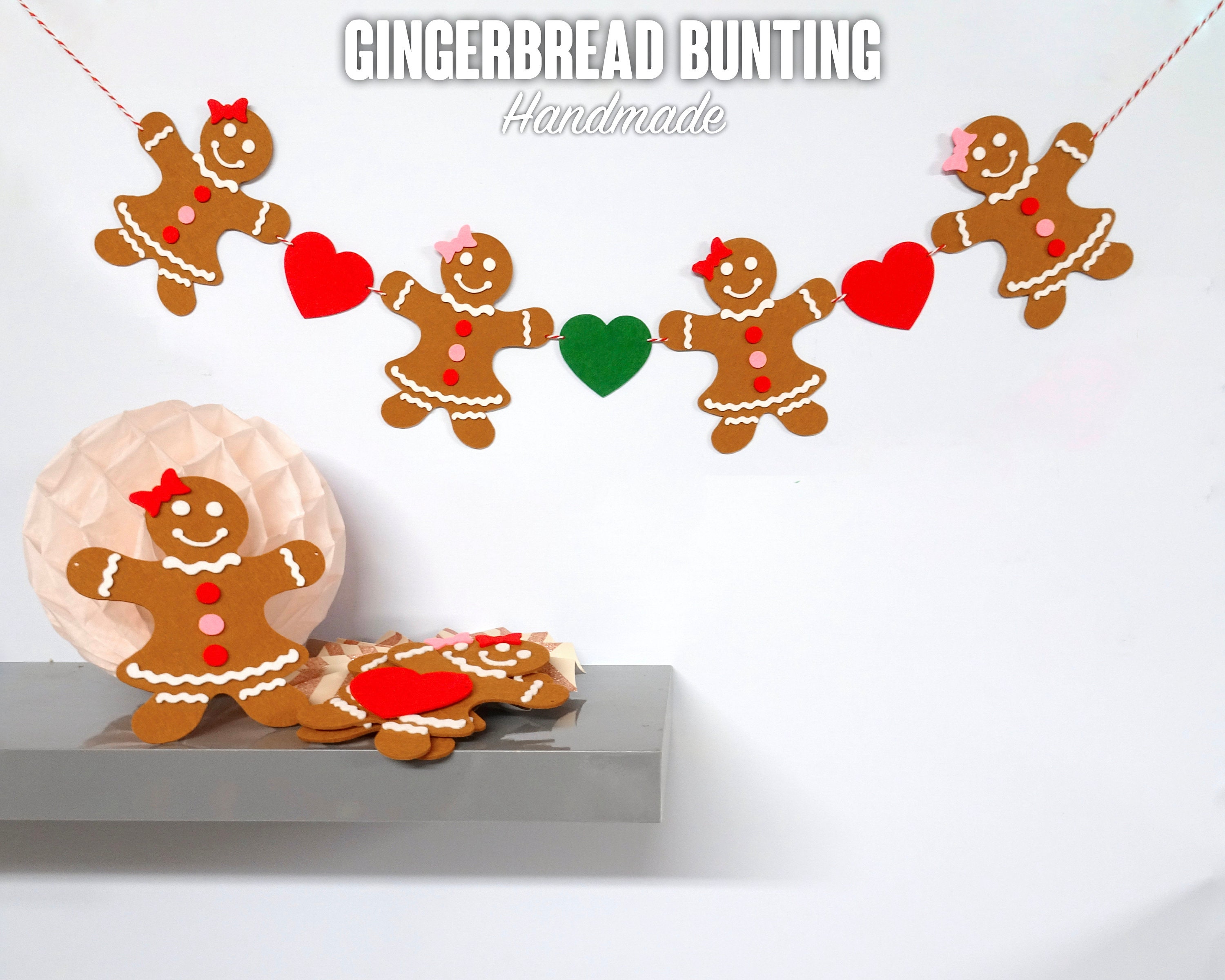 Gingerbread Woman Christmas Bunting Handmade Festive Felt Banner…