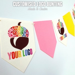 Mini Custom Logo Bunting Banner – 15cm Personalised Printed Felt Flags | Upload Your Image 4x3&quot; | Choose Your Length & Colour | Custom Decor