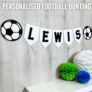 Banderines de fútbol personalizados / Banderines de fútbol personalizados / Balones y banderas de fieltro / Hechos a pedido / Decoración para fiestas con temática deportiva / Elige tu nombre
