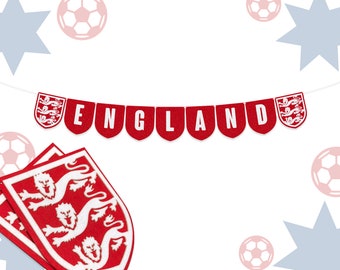 Drapeau rouge sur le thème de l'Europe du football anglais : Shields en feutre de 15 cm, lettre blanche de 9 cm, feutre solide de 2 mm d'épaisseur, entièrement assemblé