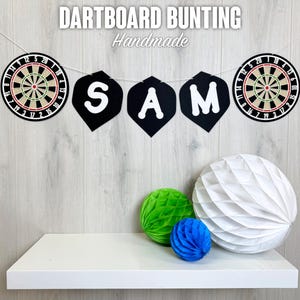 Personalised Name Dartboard Bunting | Custom Felt Banner | 2 Dartboards & Flight Shaped Flags | Made to Order Party Decoration