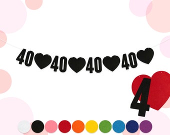 Custom Age & Heart Birthday Bunting | Personalised Party Banner | 15cm Felt Letters | 10 Colours | 2mm Thick Material