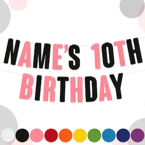 May include: Pink and black banner with the text "NAME'S 10TH BIRTHDAY".