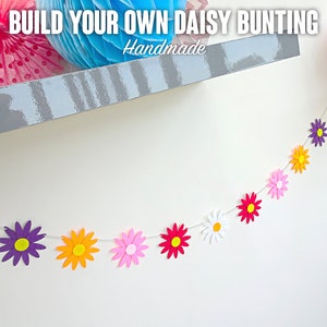 Build Your Own Daisy Flower Bunting | Summer Decoration Banner | 8cm Felt Daisies | Choose Colours | Handmade in the UK