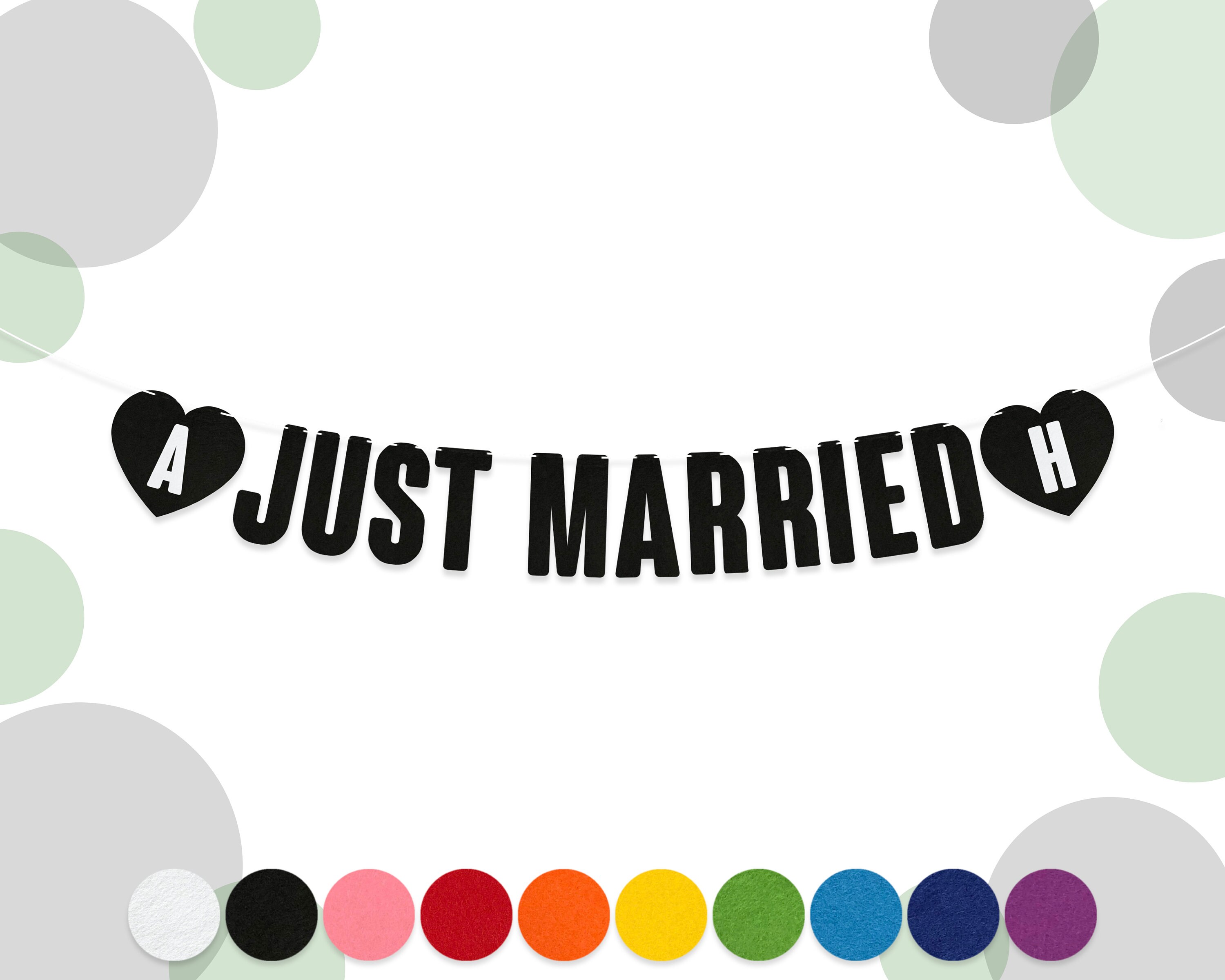 JUST MARRIED Wedding Bunting | Custom Initials Banner | 15cm Felt Letters | 10 Colours | 2mm Thick Garland Decoration