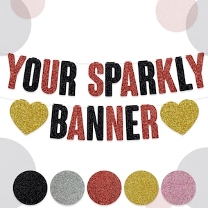 Banderines de purpurina personalizados / Guirnalda de fiesta personalizada / Letras de fieltro de 15 cm / Decoración para cumpleaños, bodas, baby showers / 5 colores