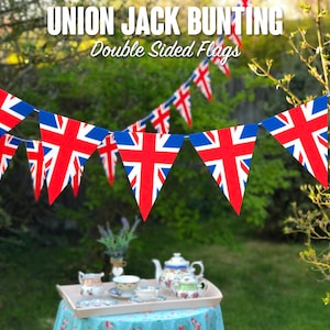 British Union Jack Bunting | Double-Sided UK Flag Garland | Indoor/Outdoor Decoration | Custom Length | 2mm Thick Felt | Fully Assembled