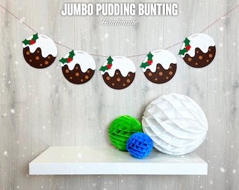 Jumbo Christmas Pudding Festive Bunting | Decoration Banner Garland | Choose Your Length | Hand Assembled in the UK | Red/White String