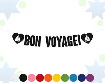 Bannière d'adieu Bon voyage | Bruant de départ sur le thème du voyage | Lettres en feutre 15 cm | 10 couleurs | Feutre de 2 mm d'épaisseur | Décoration de fête