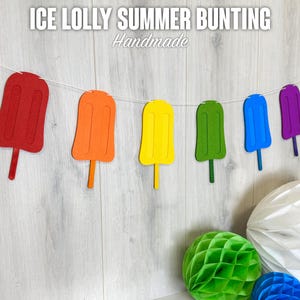 Rainbow Popsicle Bunting | Summer Ice Pop Banner | 6 Felt Lollies | Custom Colours | 19cm Each | 1.5 Metre + String