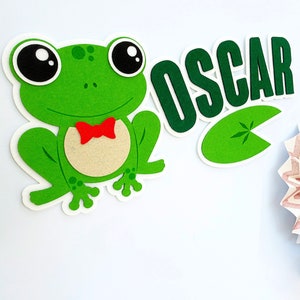 Personalised Frog Bedroom Sign | Custom Name Decoration | Green Lettering & Lily Pad Design | 2mm Thick Felt | Made to Order