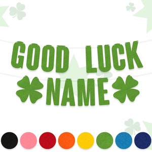 Personalizowany baner GOOD LUCK | Girlanda z filcu | Litery 15 cm | 10 kolorów | Wzór koniczyny | Dekoracje imprezowe