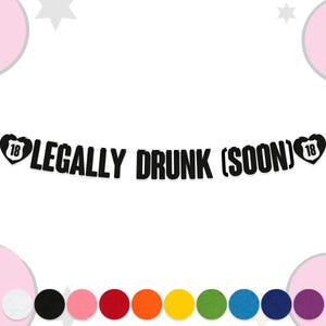Pancarta "Legalmente Borracho (Pronto)" / Guirnalda divertida para fiestas / Letras de fieltro de 15 cm / 10 colores / Decoración para cumpleaños 18 o 21 / Material de fieltro de 2 mm de grosor