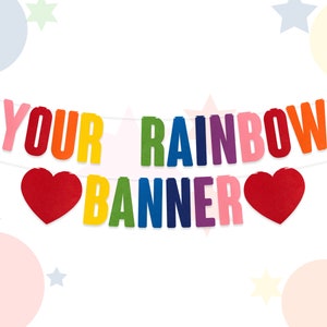 Pancarta personalizada de arcoíris / Letras de fieltro de 15 cm / Guirnalda de decoración para fiestas de cumpleaños / 8 colores / Para todas las ocasiones / Fieltro de 2 mm de grosor