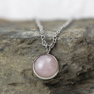 Rose Quartz Silver Look Pendant, Stainless Steel Necklace, Natural Gemstone
