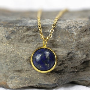 Lapis Lazuli Gold Pendant, Stainless Steel Necklace Natural Gemstone