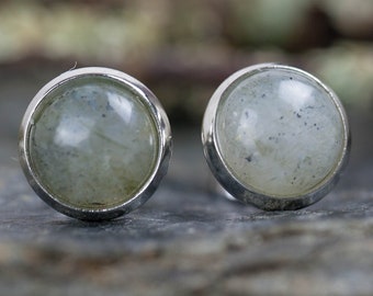 Labradorite Silver Look Stud Earrings, Natural Gemstone