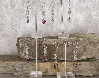 Pendientes de corazón de cristal de malla de malla hechos a mano, joyería celta