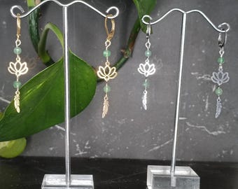Pendientes de flor de loto con aventurina verde y piedra preciosa de pluma, acero inoxidable plateado o dorado, estilo boho