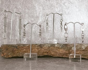 Pendientes de malla hechos a mano, joyería ligera de metal tejido, colección de febrero