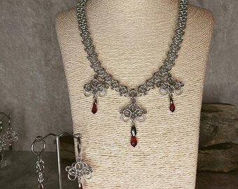 Earrings and Red Necklace, Celtic Versions Necklace and earring Set