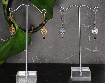 Pendientes de flor de cuarzo ahumado, acero inoxidable dorado o plateado, estilo bohemio celta