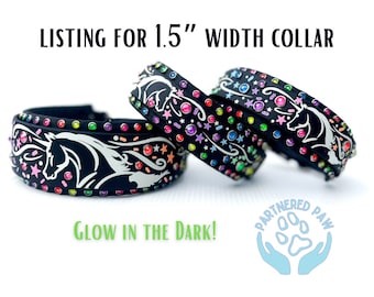 1.5” Neon Glow in the Dark Unicorn,  Waterproof Biothane Dog Collar
