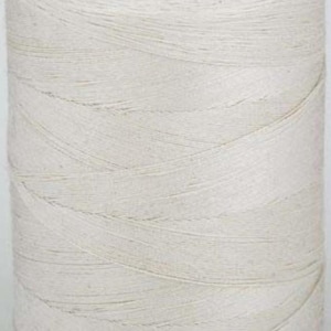 May include: A spool of white thread, wound tightly and ready for use in sewing or crafting projects.